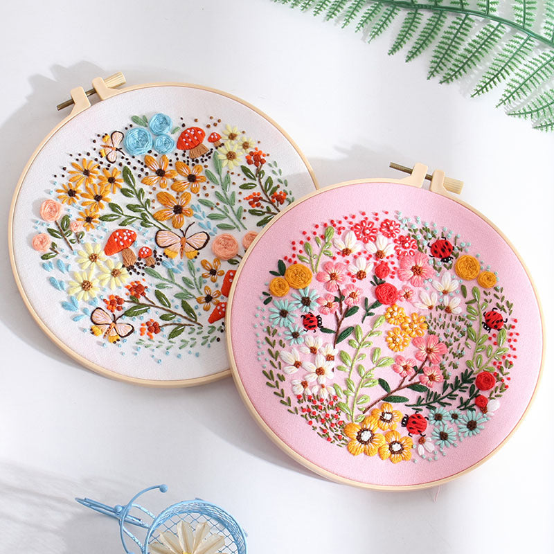 Prosperous flower-Embroidery kit for beginner with round hoop,thread,fabric,pattern