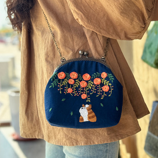 Embroidery Shoulder bag gold open,diy handmade creative money bag material kits for women,Purple