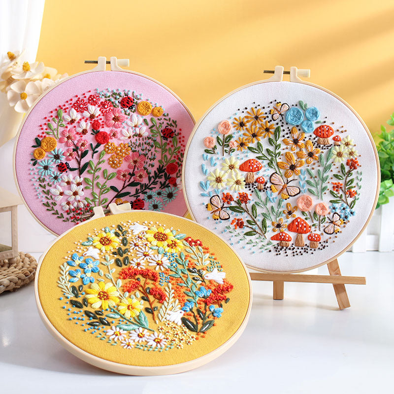 Prosperous flower-Embroidery kit for beginner with round hoop,thread,fabric,pattern