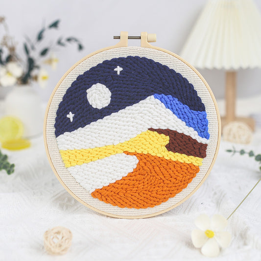 Scenery Sunset punch needle kit, Punch Embroidery Kits for Adults Beginner, Tool with Punch Needle Fabric, Hoops, Yarns and Sewing Needles