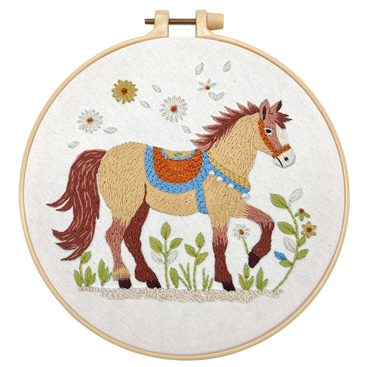 Horse- Embroidery kit for beginner,cross stitch embroidery sets with round hoop,thread,fabric,pattern