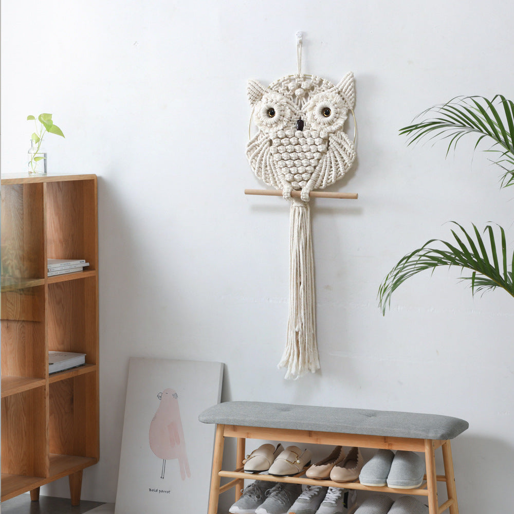 Boho owl handmade weave hanging blanket sennit for home wall decoration