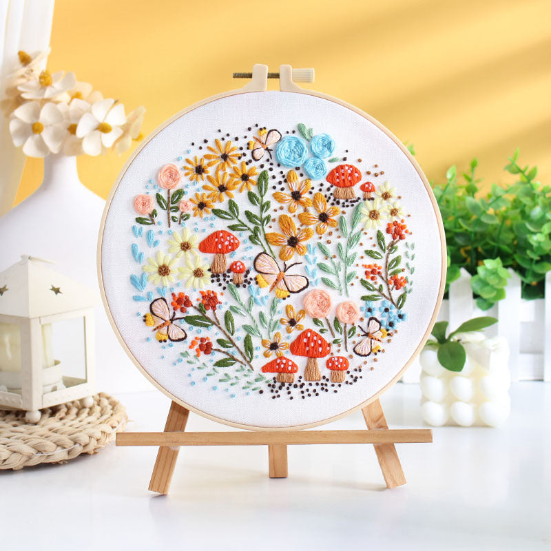 Prosperous flower-Embroidery kit for beginner with round hoop,thread,fabric,pattern