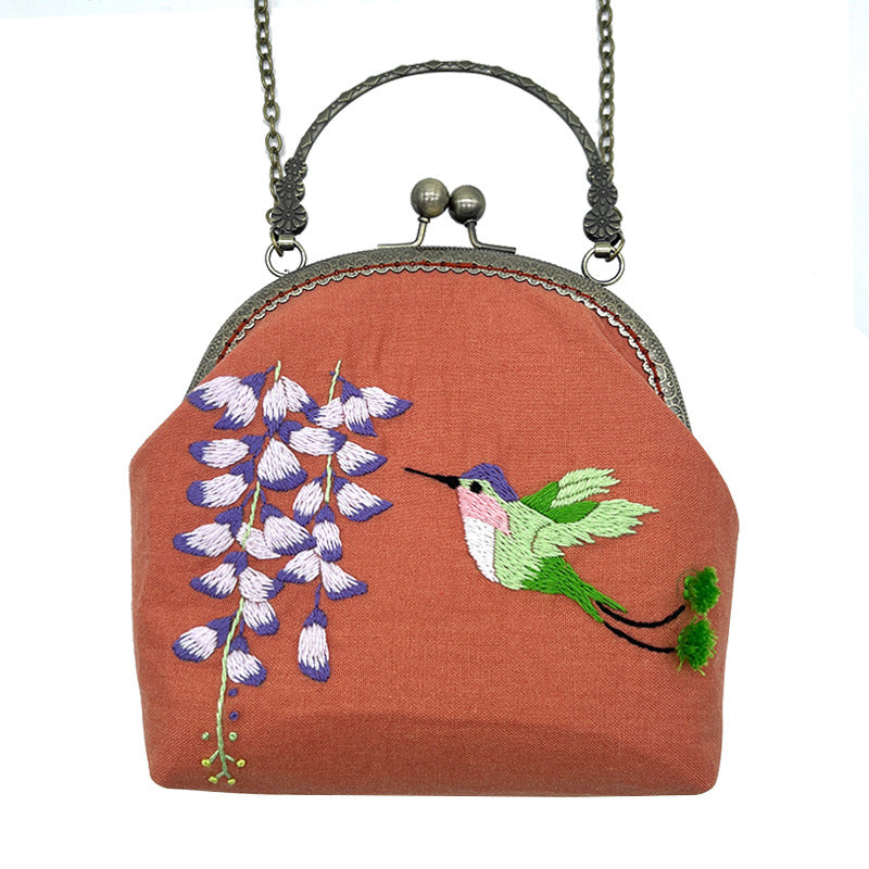 Embroidery Shoulder bag gold open,diy handmade creative money bag material kits for women,for gift