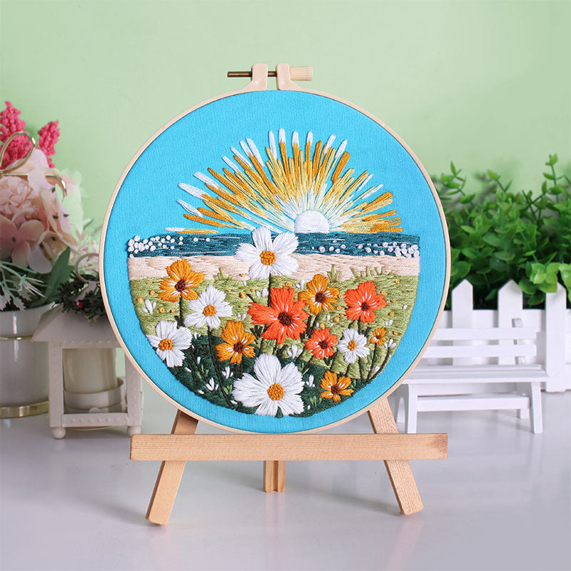 landscape embroidery kits for beginner-with hoop,fabric,pattern,thread