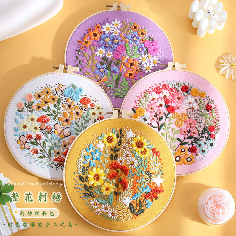 Prosperous flower-Embroidery kit for beginner with round hoop,thread,fabric,pattern