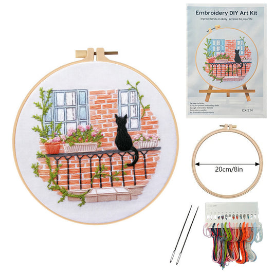 The Embroidery kits-Cat is looking at the scenery outside the window