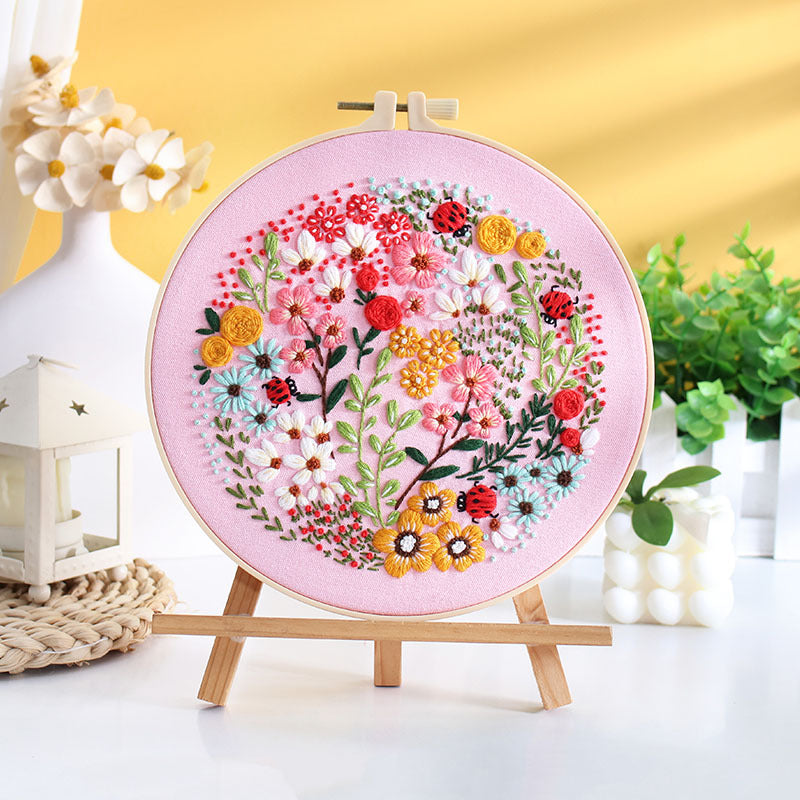 Prosperous flower-Embroidery kit for beginner with round hoop,thread,fabric,pattern