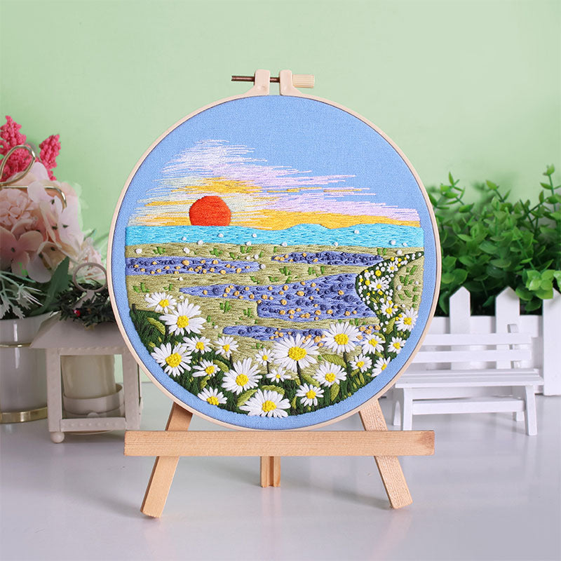landscape embroidery kits for beginner-with hoop,fabric,pattern,thread