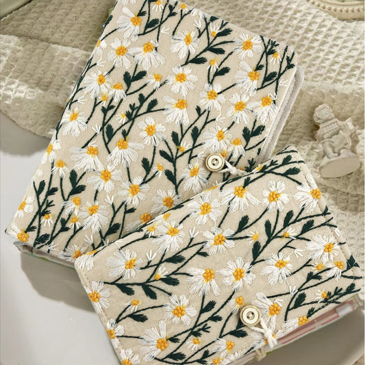Embroidered Notebook Journal, 200 Pages A5 Lined Journal for Women, Fabric Cover with Embroidery Flowers