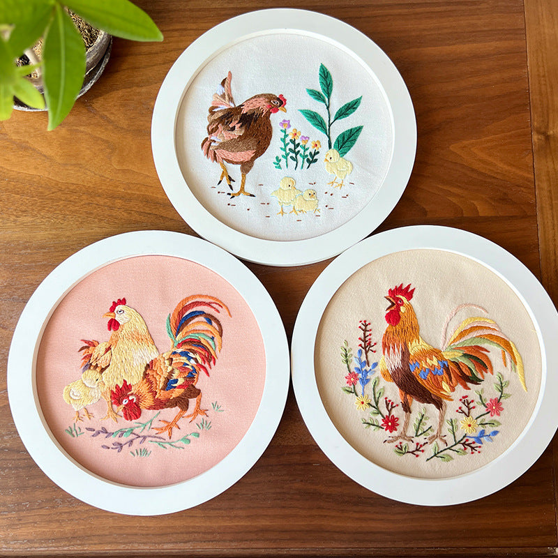 -Rooster-Embroidery kit for beginner,cross stitch embroidery sets with round hoop,thread,fabric,pattern