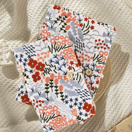 HandmadeEmbroidered Notebook Journal, 180 Pages A5 blank Journal for Women, Fabric Cover with Embroidery Flowers