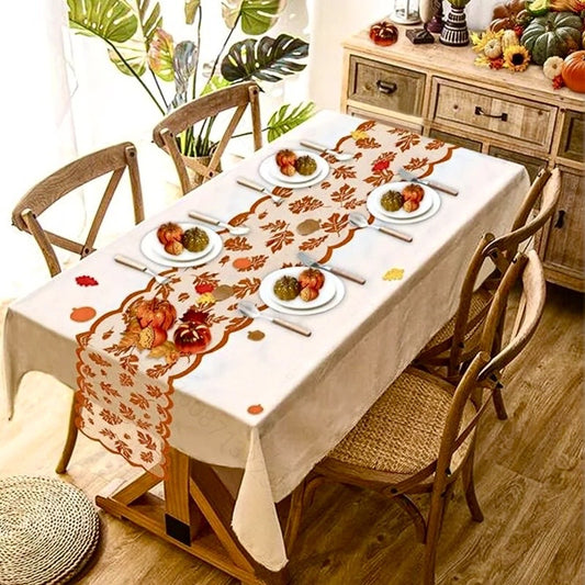 Table runner-Leaves design Brown Thanks giving elegant tablecloth table runner for festival party decoration