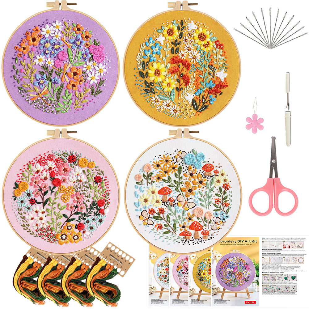 Prosperous flower-Embroidery kit for beginner with round hoop,thread,fabric,pattern