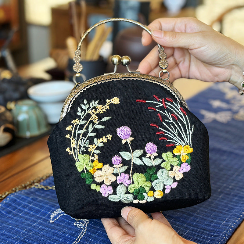 Embroidery Shoulder bag gold open,diy handmade creative money bag material kits for women,for gift