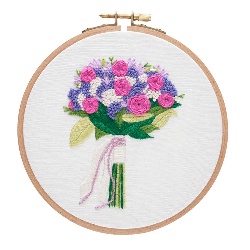 Embroidery kits for beginners-flower banquet handmde for home wall decoration with hoop,thread,yarn,fabric