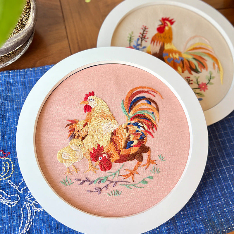 -Rooster-Embroidery kit for beginner,cross stitch embroidery sets with round hoop,thread,fabric,pattern
