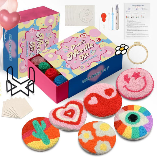 Punch Needle Kit for Beginners – Make 6 Life-Inspired Coasters with Hoop, Premium Monk’s Cloth & 10+ Yarn Colors | Includes Video Tutorial | Relaxing DIY Gift for Adults & Kids 8+