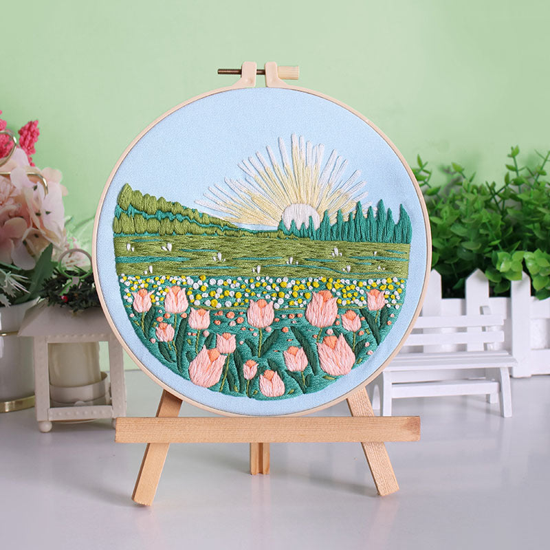 landscape embroidery kits for beginner-with hoop,fabric,pattern,thread