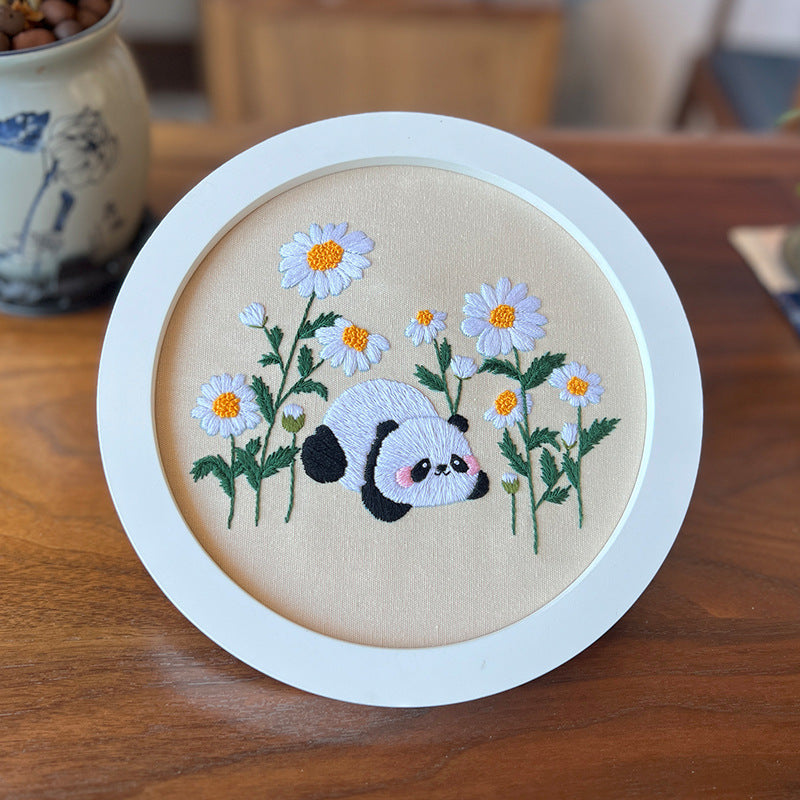 Panda-Embroidery kit for beginner,cross stitch embroidery sets with round hoop,thread,fabric,pattern