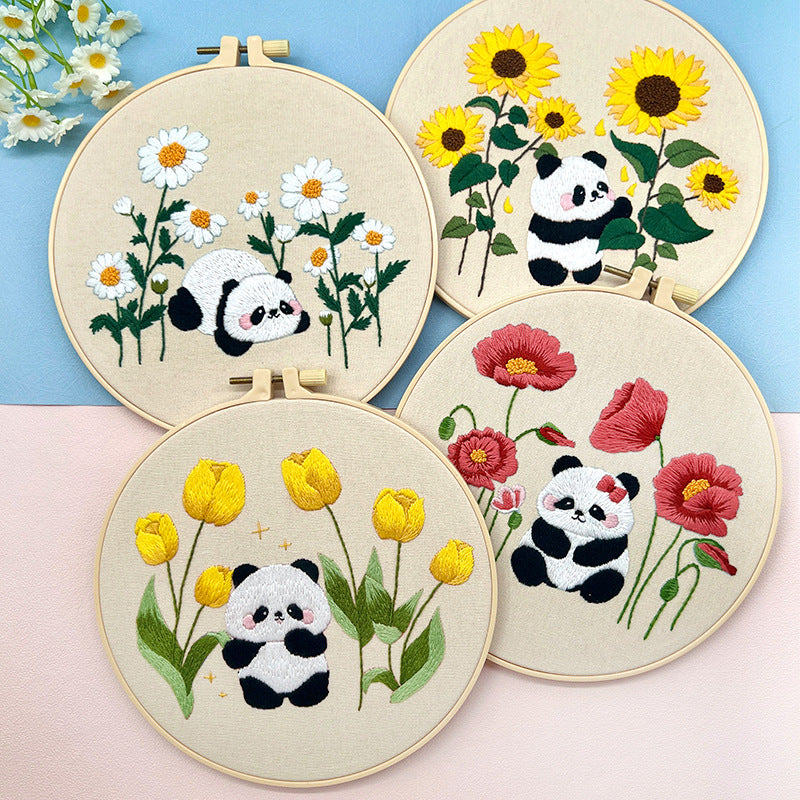 Panda-Embroidery kit for beginner,cross stitch embroidery sets with round hoop,thread,fabric,pattern