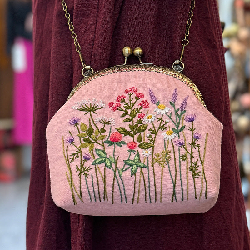 Embroidery Shoulder bag gold open,diy handmade creative money bag material kits for women,for gift