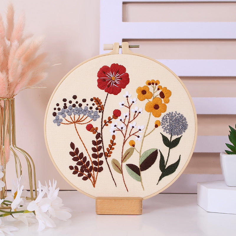 Small flower-embrodery kits for beginner,thread,hoop,fabric,pattern