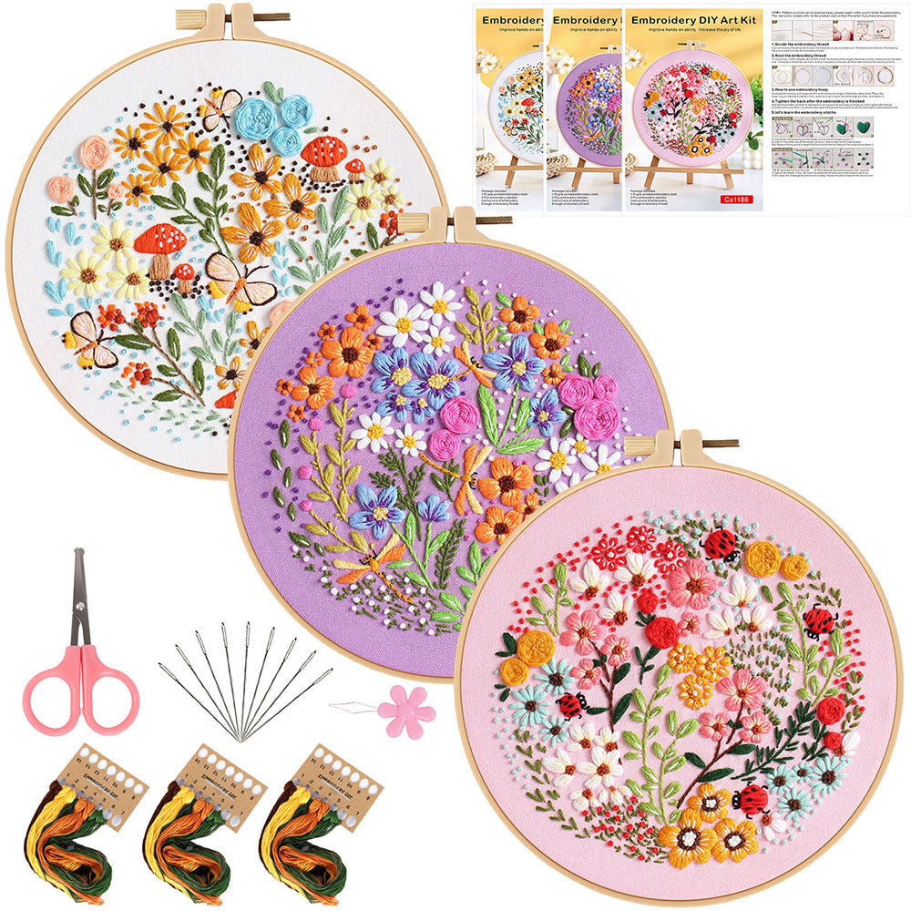 Prosperous flower-Embroidery kit for beginner with round hoop,thread,fabric,pattern