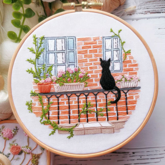 The Embroidery kits-Cat is looking at the scenery outside the window