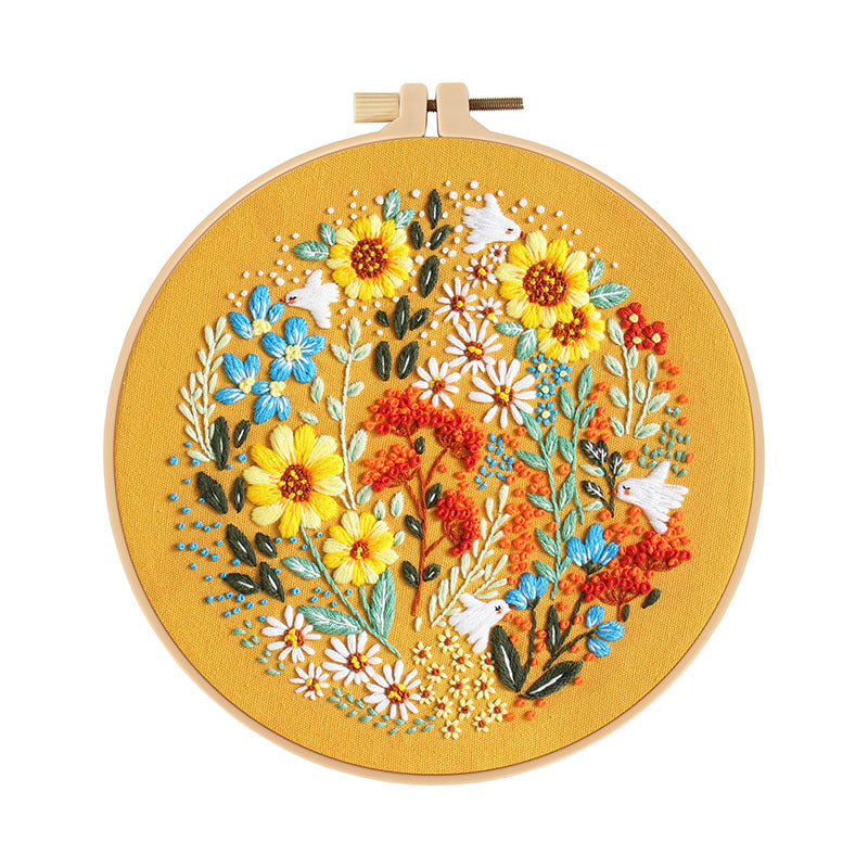 Prosperous flower-Embroidery kit for beginner with round hoop,thread,fabric,pattern