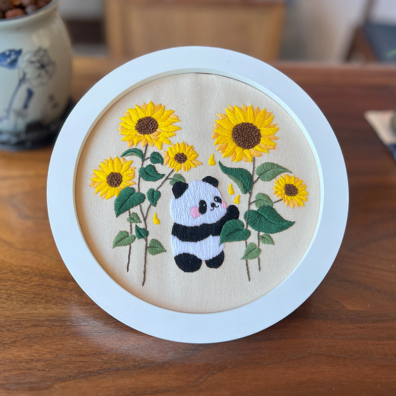 Panda-Embroidery kit for beginner,cross stitch embroidery sets with round hoop,thread,fabric,pattern