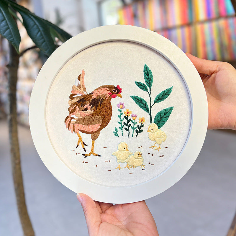 -Rooster-Embroidery kit for beginner,cross stitch embroidery sets with round hoop,thread,fabric,pattern
