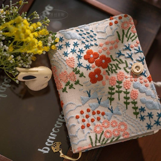 Flower embroidery notebook-Grey color
